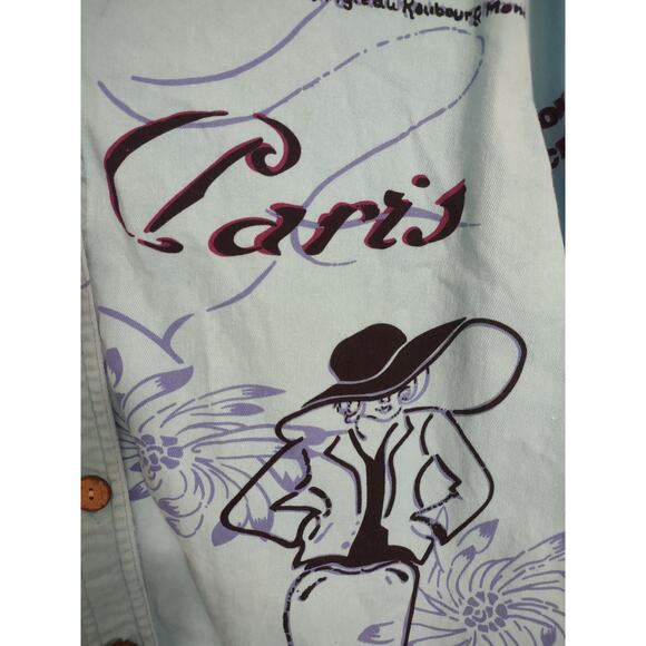 Vintage Jane Ashley Woman Jacket Size 1X Blue Paris Print Lightweight Artsy - Picture 5 of 6